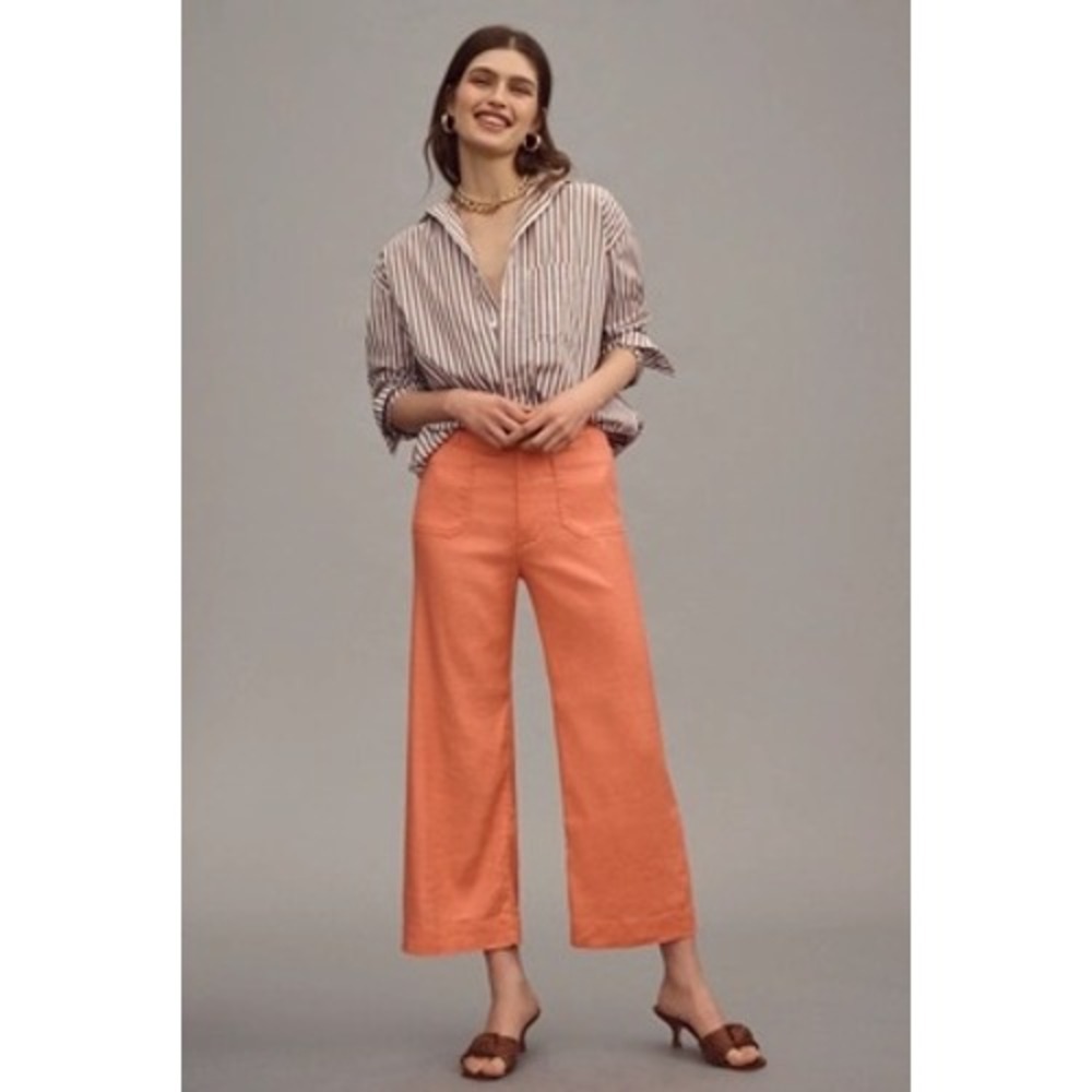 Maeve Colette Pants Women 29 Coral Excellent High Rise Wide Leg Linen Blend